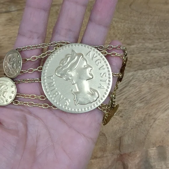 Greek Coins Multilayer Chains Bracelet - Picture 4 of 13